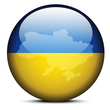Map on flag button of Ukraine clipart