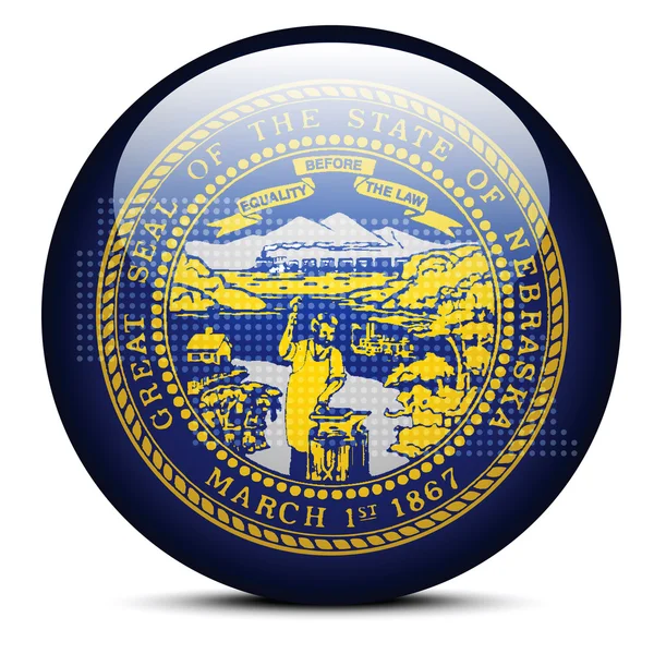 Mapa con patrón de puntos en el botón de bandera de Estados Unidos Nebraska State — Vector de stock