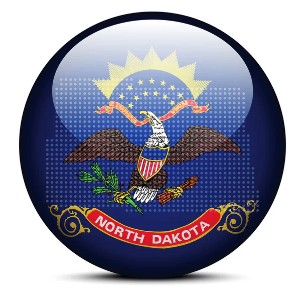 Carte avec motif de points sur le bouton drapeau de l'État du Dakota du Nord des États-Unis — Image vectorielle