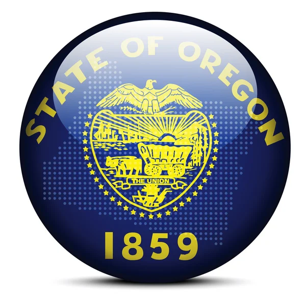 Mapa con patrón de puntos en el botón de bandera de Estados Unidos Oregon State — Vector de stock