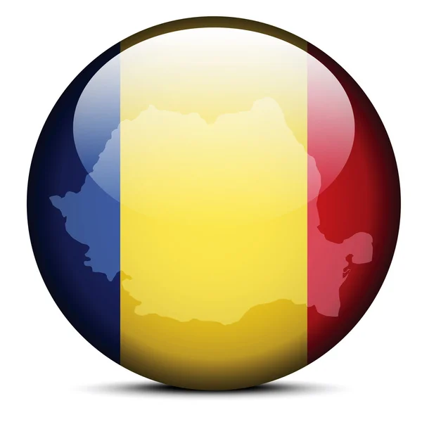 Mappa sul pulsante bandiera della Romania — Vettoriale Stock