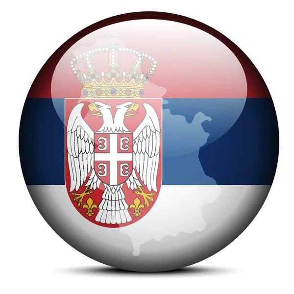 Mappa sul pulsante di bandiera della Repubblica Serbia — Vettoriale Stock