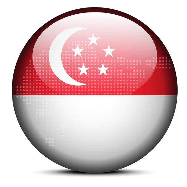 Mapa con patrón de puntos en el botón de bandera de Republic Singapore — Vector de stock