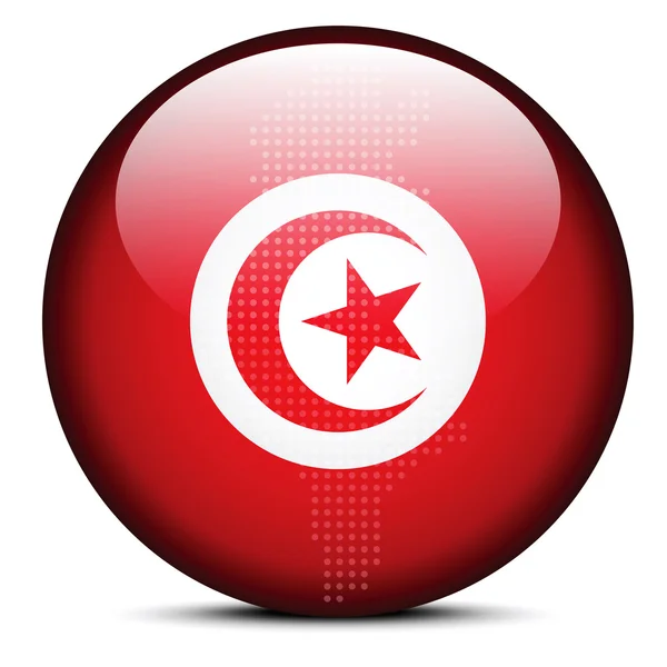 Carte avec motif de points sur le bouton drapeau de la République tunisienne — Image vectorielle