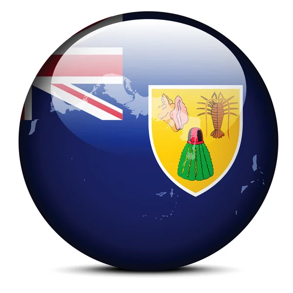 Mapa en el botón de la bandera de Islas Turcas y Caicos, British Overseas — Archivo Imágenes Vectoriales