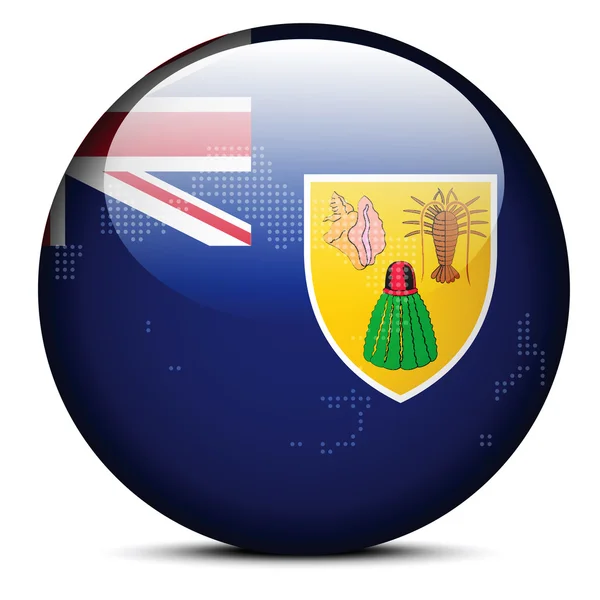 Mapa con patrón de puntos en el botón de bandera de Islas Turcas y Caicos , — Archivo Imágenes Vectoriales