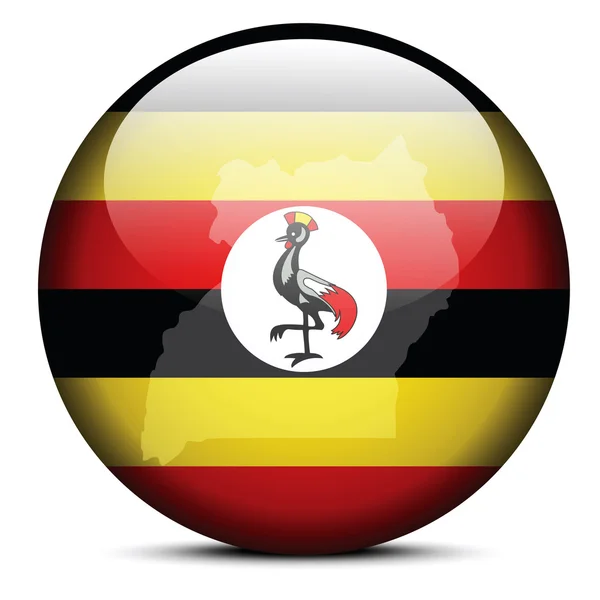 Carte sur le bouton de drapeau de République Ouganda — Image vectorielle
