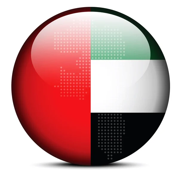 Mappa con Dot Pattern sul pulsante Bandiera degli Emirati Arabi Uniti, Fuj — Vettoriale Stock