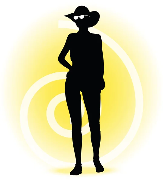 Toeristische vrouw silhouet met handtas en zonnebril — Stockvector