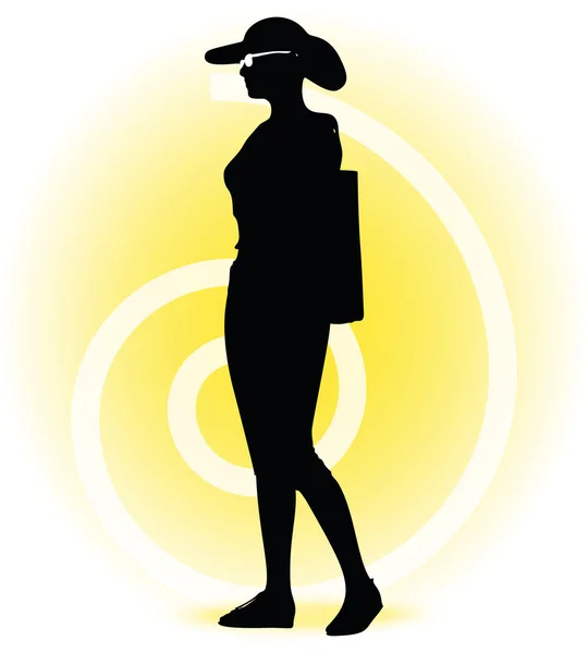 Tourist woman silhouette with handbag and sunglasses — Stock Vector