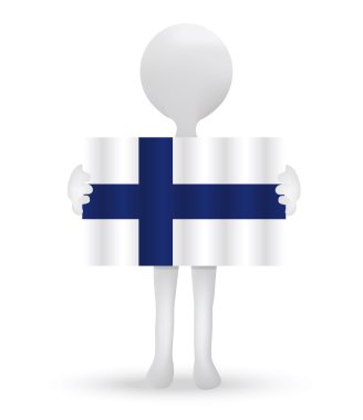 Finlandiya Cumhuriyeti bayrağı tutarak küçük 3d adam