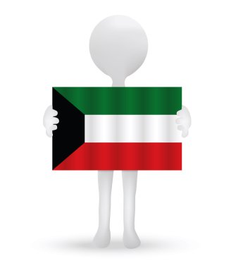 Kuveyt Devleti bayrağı tutarak küçük 3d adam