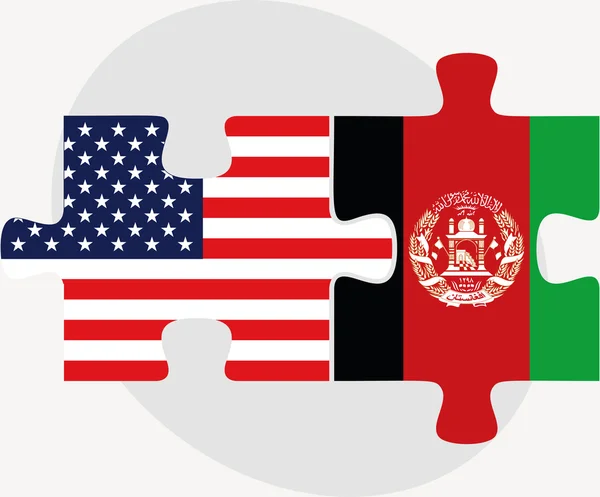VS en Afghanistan vlaggen in puzzel — Stockvector