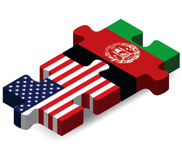 VS en Afghanistan vlaggen in puzzel — Stockvector
