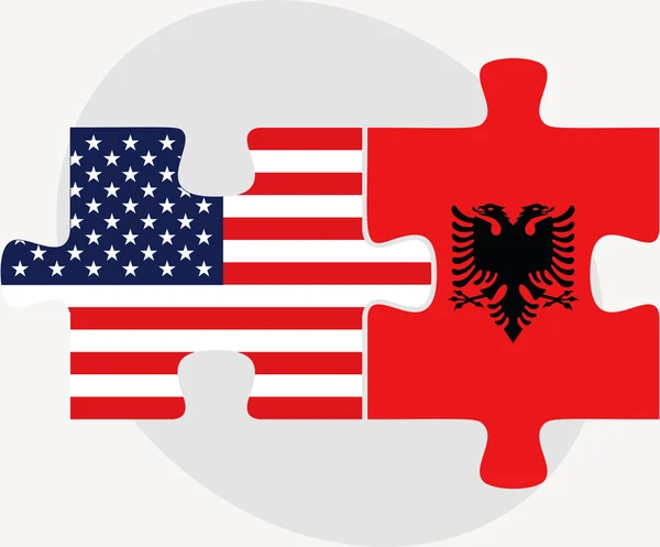 USA a vlajky Albánie v puzzle — Stockový vektor