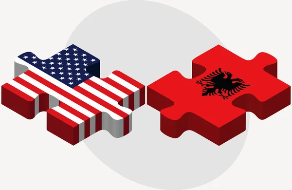 USA a vlajky Albánie v puzzle — Stockový vektor