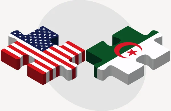 Bandiere USA e Algeria nel puzzle — Vettoriale Stock