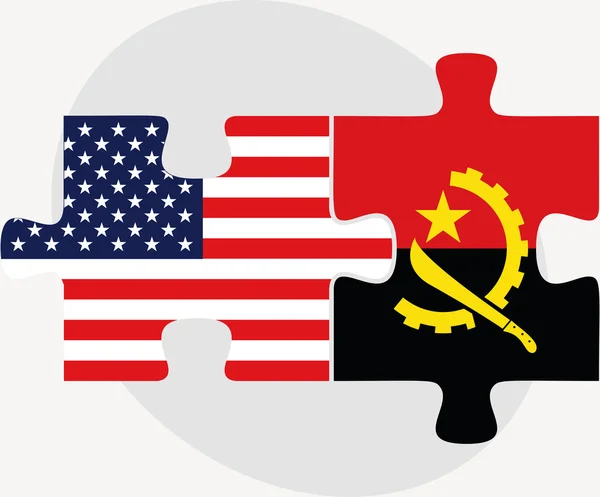 Drapeaux USA et Angola en puzzle — Image vectorielle