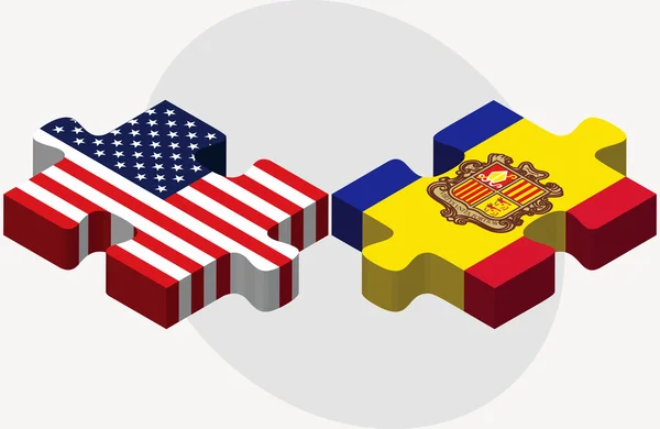 Banderas de Estados Unidos y Andorra en puzzle — Vector de stock