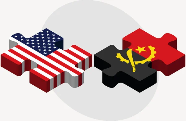 Bandiere USA e Angola nel puzzle — Vettoriale Stock