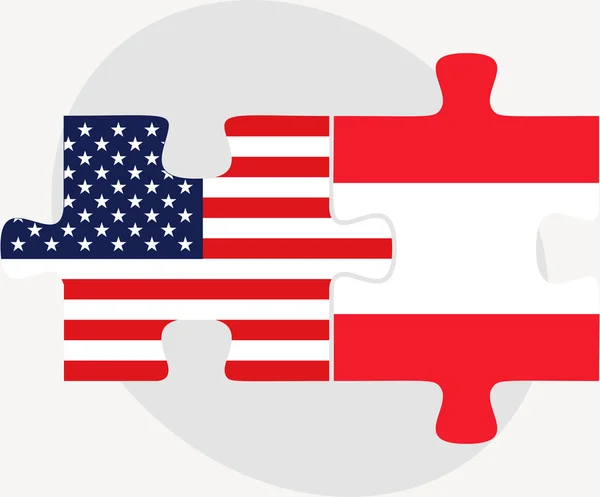 Bandeiras dos EUA e Áustria no quebra-cabeça — Vetor de Stock
