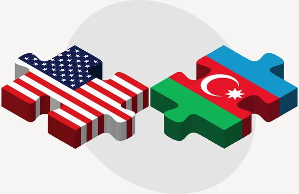 USA i flagi Azerbejdżanu w puzzle — Wektor stockowy