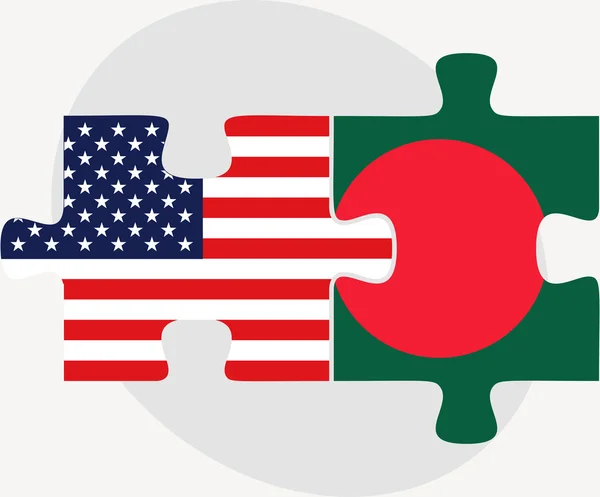 Drapeaux américains et bangladais en puzzle — Image vectorielle