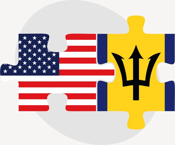 Drapeaux des États-Unis et de la Barbade en puzzle — Image vectorielle