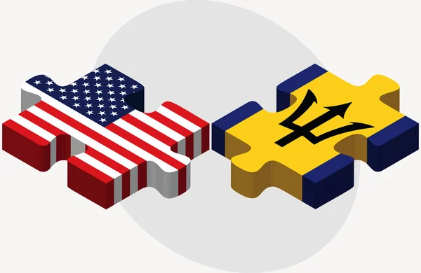 Banderas de Estados Unidos y Barbados en rompecabezas — Vector de stock