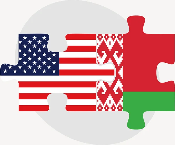 USA and Belarus Flags in puzzle — Stock Vector