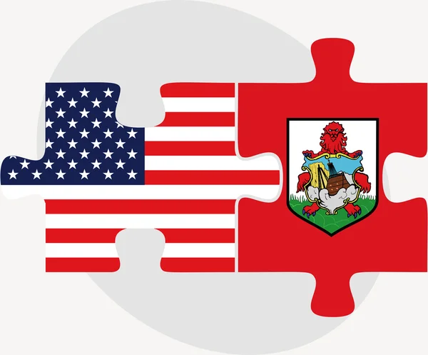 Banderas de Estados Unidos y Bermudas en rompecabezas — Vector de stock