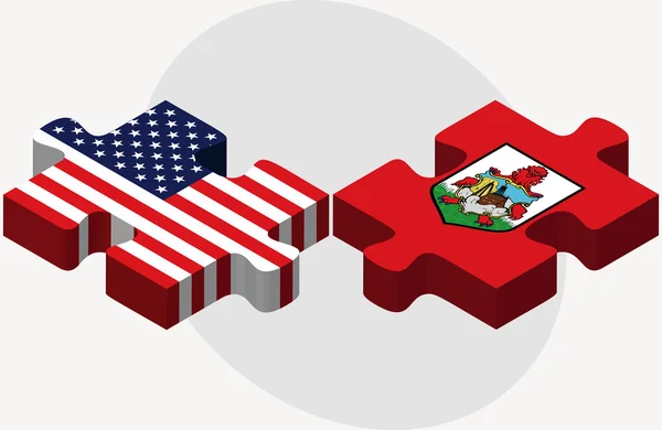 Bandiere USA e Bermuda nel puzzle — Vettoriale Stock