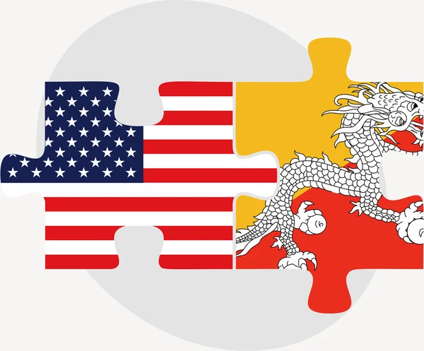 Bandiere USA e Bhutan nel puzzle — Vettoriale Stock