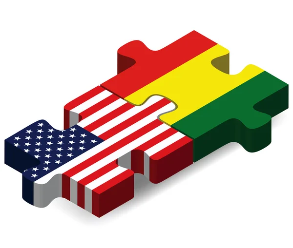 美国和玻利维亚国旗在拼图 — 图库矢量图片
