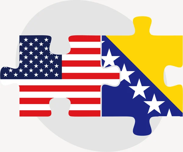 Banderas de Estados Unidos y Bosnia y Herzegovina en rompecabezas — Vector de stock