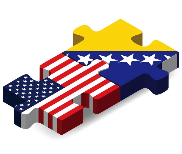 Banderas de Estados Unidos y Bosnia y Herzegovina en rompecabezas — Vector de stock