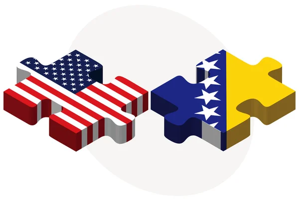 Banderas de Estados Unidos y Bosnia y Herzegovina en rompecabezas — Vector de stock