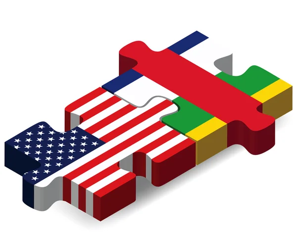USA a vlajky Středoafrické republiky v puzzle — Stockový vektor