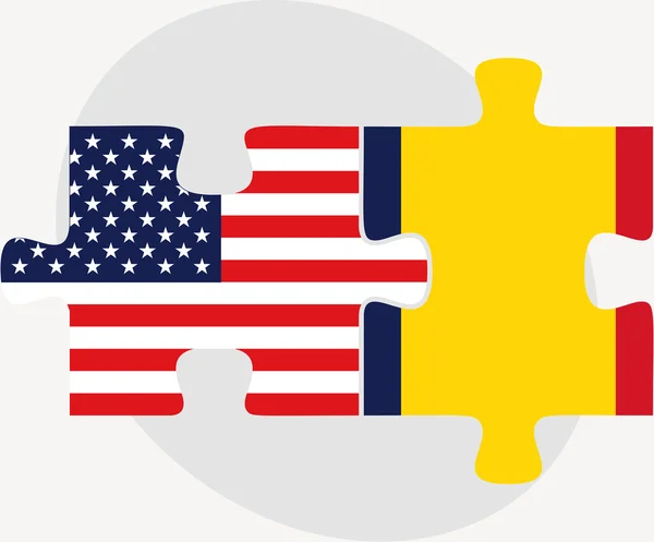 Banderas de Estados Unidos y Chad en rompecabezas — Vector de stock