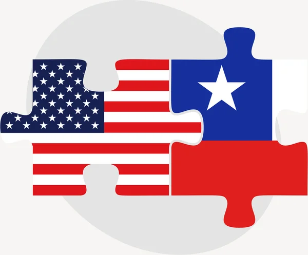 USA a Chile vlajky v puzzle — Stockový vektor