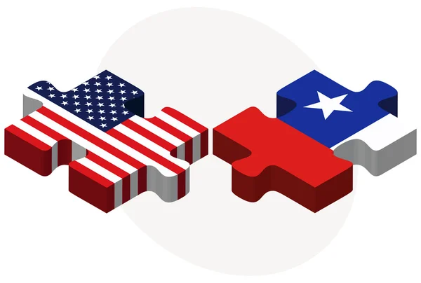 Banderas de Estados Unidos y Chile en rompecabezas — Archivo Imágenes Vectoriales