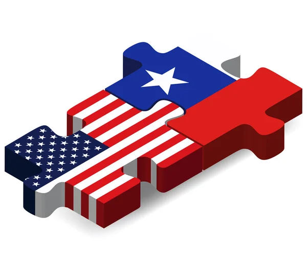 USA i Chile flagi w puzzle — Wektor stockowy