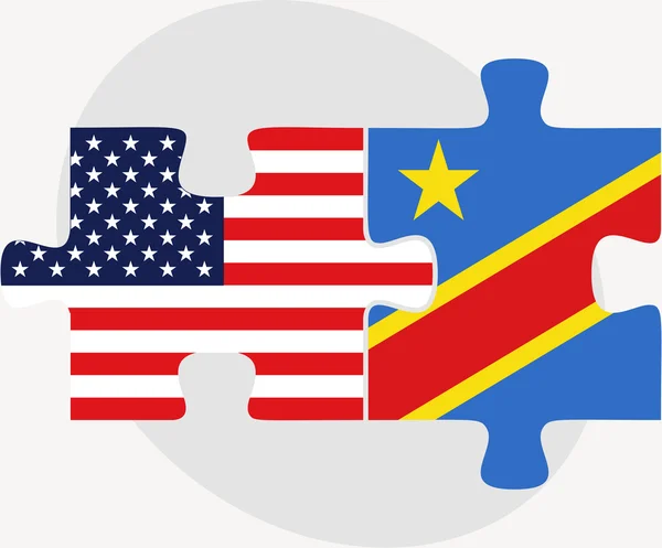 USA och demokratiska republiken Kongo flaggorna i pussel — Stock vektor