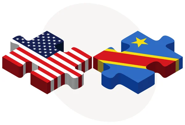 Banderas de Estados Unidos y República Democrática del Congo en rompecabezas — Archivo Imágenes Vectoriales