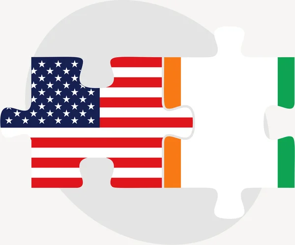 USA a Pobřeží slonoviny vlajky v puzzle — Stockový vektor