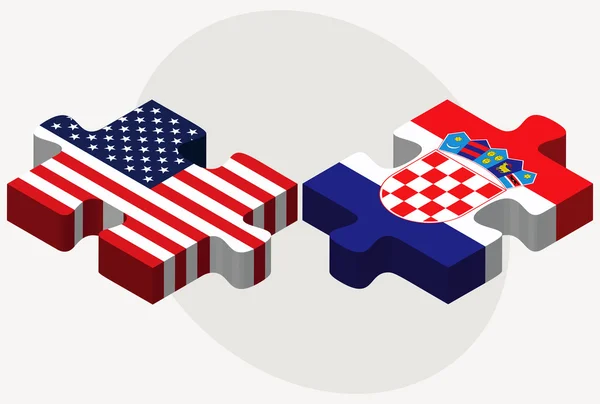 EUA e Croácia Bandeiras no quebra-cabeça — Vetor de Stock