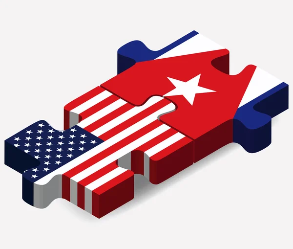 Verenigde Staten en Cuba vlaggen in puzzel — Stockvector