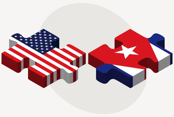 Banderas de Estados Unidos y Cuba en rompecabezas — Vector de stock