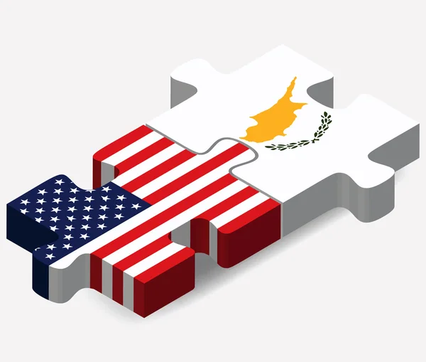 Banderas de Estados Unidos y la República de Chipre en rompecabezas — Vector de stock