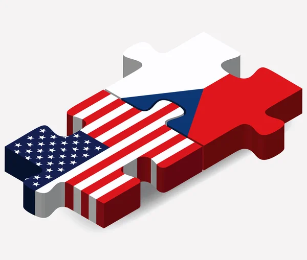 USA en Tsjechië vlaggen in puzzel — Stockvector